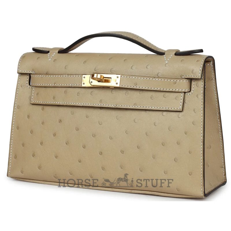 Hermès Kelly Pochette Clutch Trench Ostrich GHW