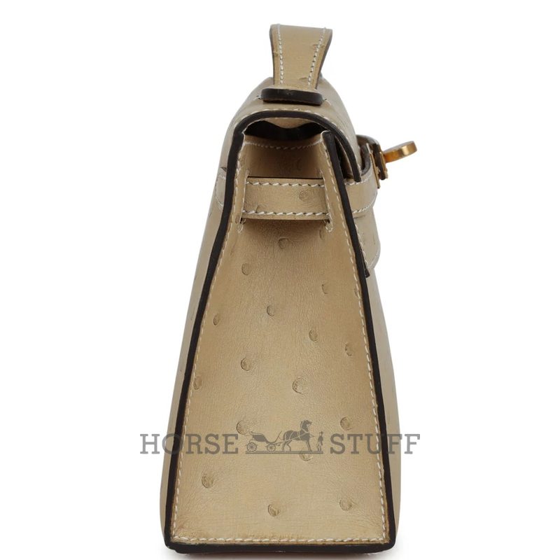 Hermès Kelly Pochette Clutch Trench Ostrich GHW