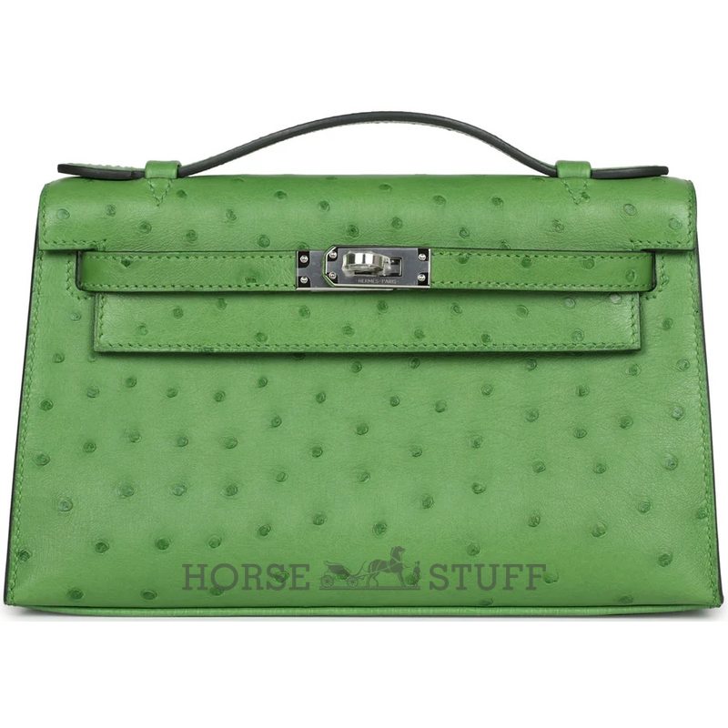 Hermès Kelly Pochette Clutch Vert Yucca Ostrich PHW