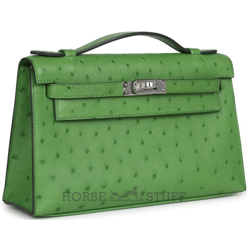 Hermès Kelly Pochette Clutch Vert Yucca Ostrich PHW