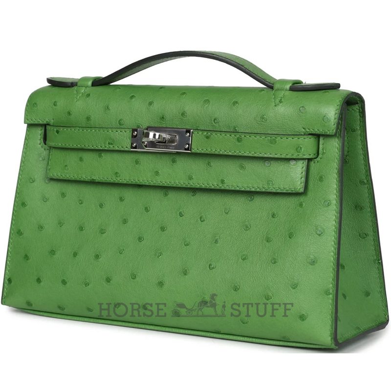 Hermès Kelly Pochette Clutch Vert Yucca Ostrich PHW
