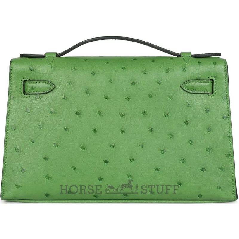 Hermès Kelly Pochette Clutch Vert Yucca Ostrich PHW