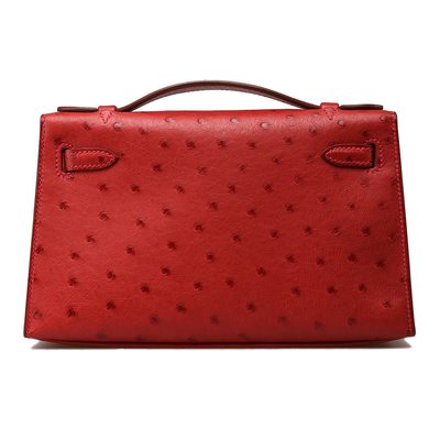 Hermès Kelly Pochette Clutch Rouge Vif Ostrich PHW