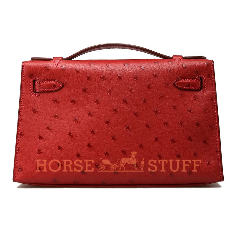 Hermès Kelly Pochette Clutch Rouge Vif Ostrich PHW