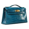 Hermès Kelly Pochette Clutch Blue Izmir Lisse Crocodile Alligator GHW