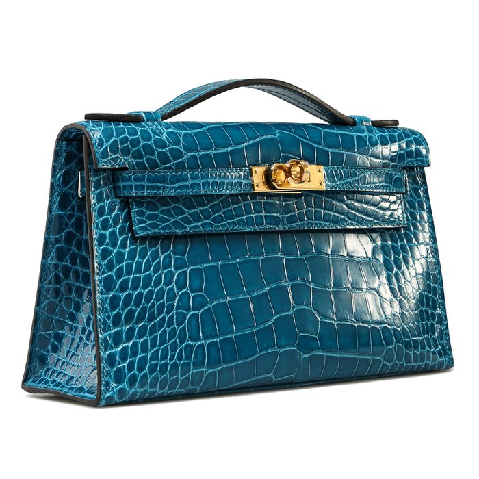 Hermès Kelly JPG Pochette Bleu Abyss - Crocodile