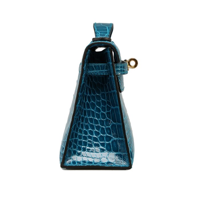 Hermès Diamond Blue Izmir Crocodile Kelly Cut Clutch