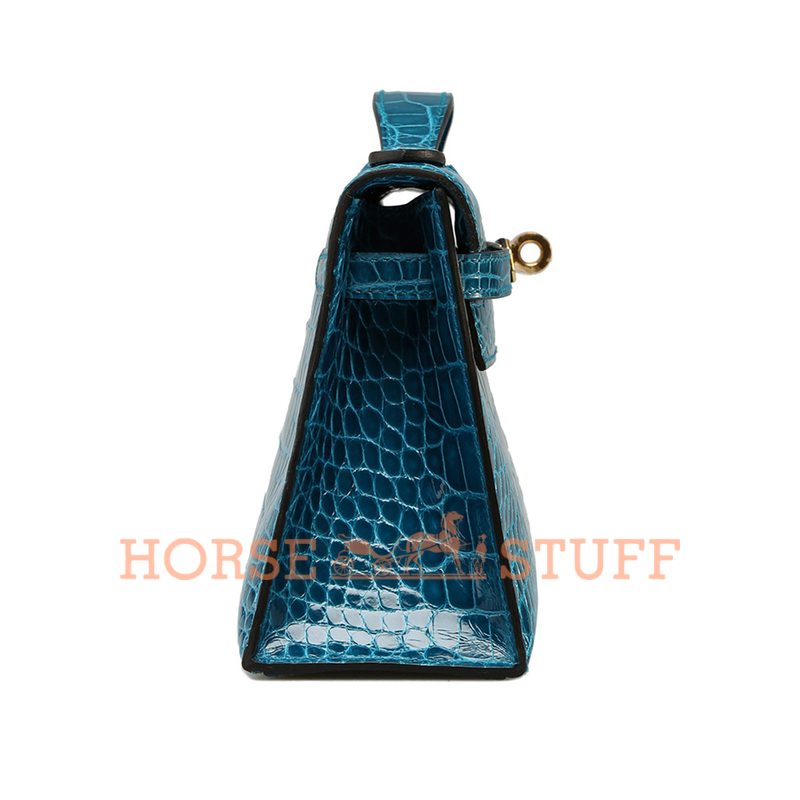 Hermès Kelly Pochette Clutch Blue Izmir Lisse Crocodile Alligator GHW