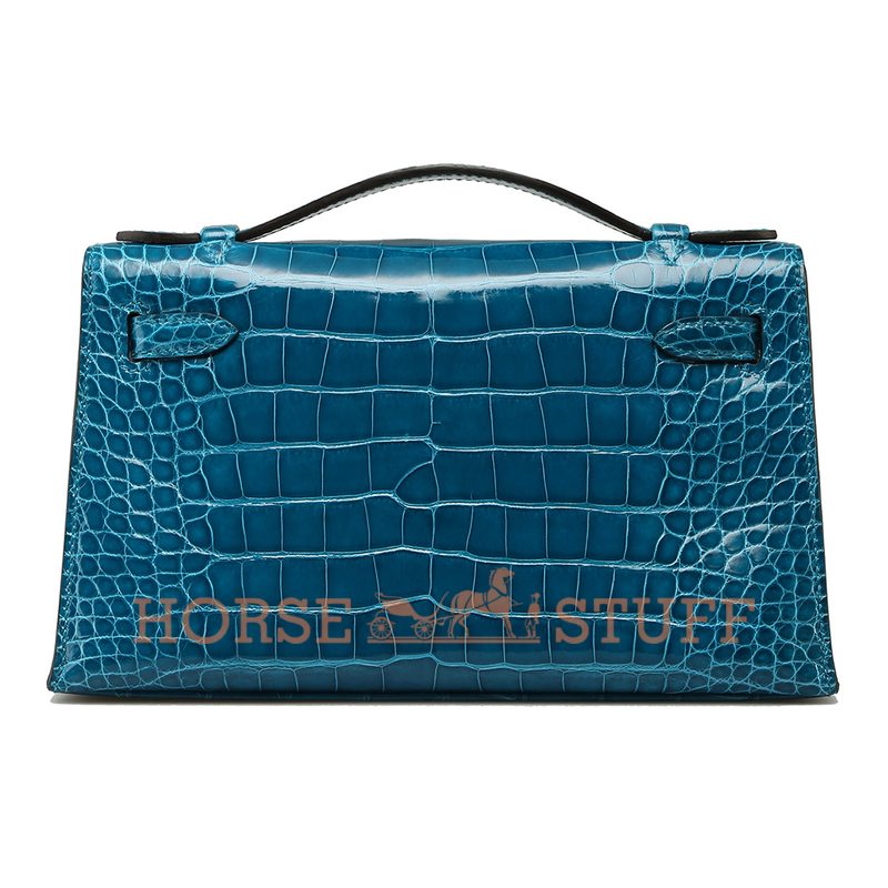 Hermès Kelly Pochette Clutch Blue Izmir Lisse Crocodile Alligator GHW