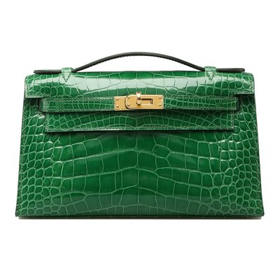 Hermès Kelly Pochette Clutch Cactus Lisse Crocodile Alligator GHW