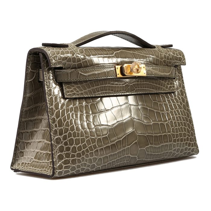 Hermès Kelly Pochette Gris Tourterelle Alligator Mississippi Lisse