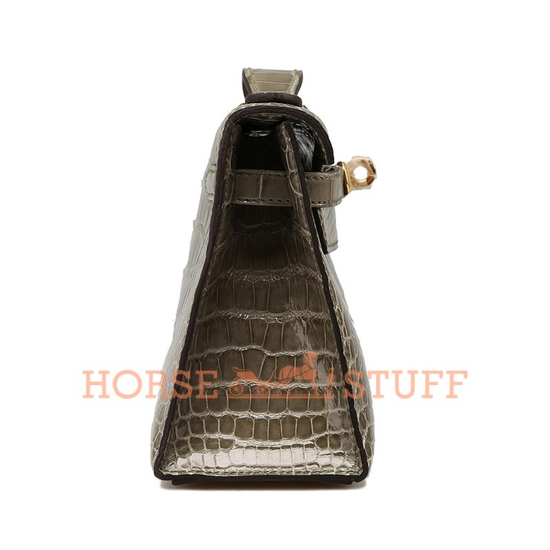 Hermès Kelly Pochette Clutch Gris Tourterelle Lisse Crocodile Alligator GHW