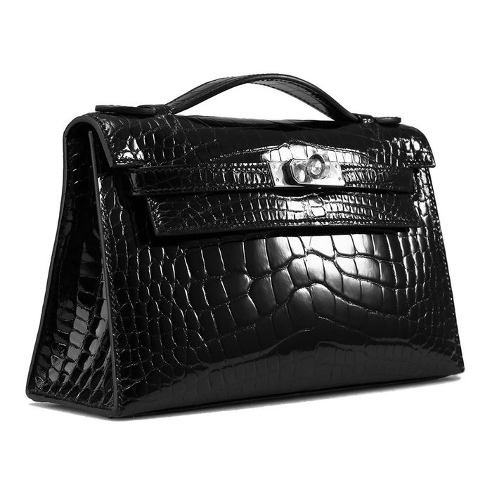 Hermès Kelly Cut Noir (Black) Alligator Mississippi Lisse