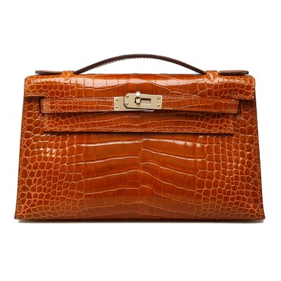 Hermès Kelly Pochette Clutch Pain d'Épices Lisse Crocodile Alligator PHW