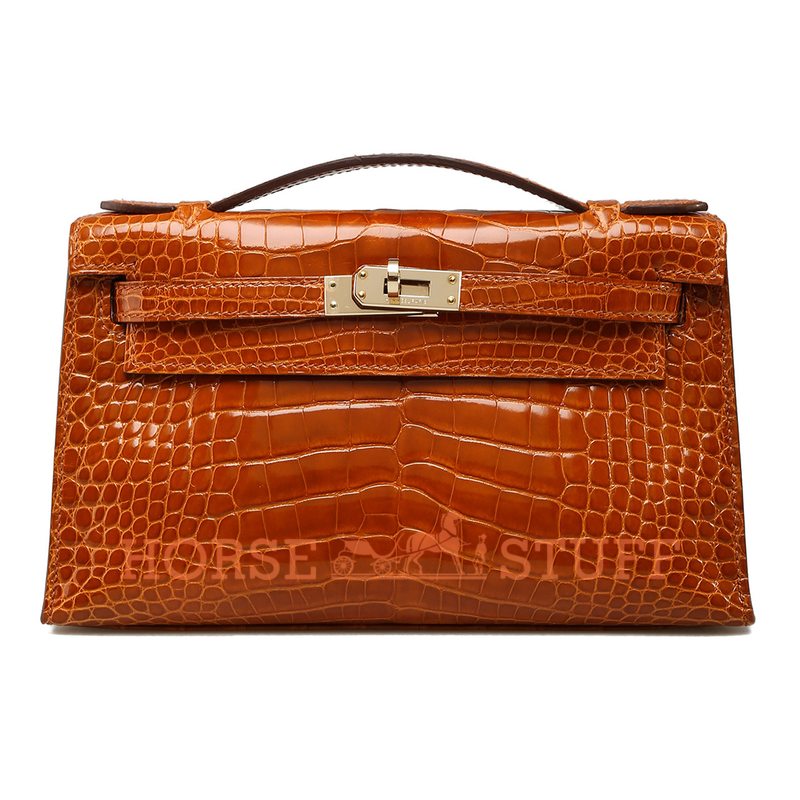 Hermès Kelly Pochette Clutch Pain d'Épices Lisse Crocodile Alligator PHW