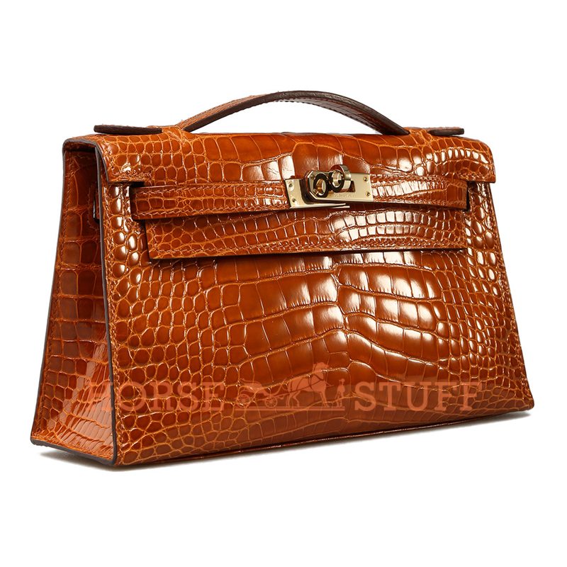 Hermès Kelly Pochette Clutch Pain d'Épices Lisse Crocodile Alligator PHW