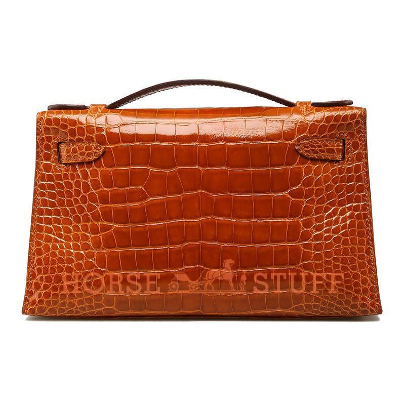 Hermès Kelly Pochette Clutch Pain d'Épices Lisse Crocodile Alligator PHW