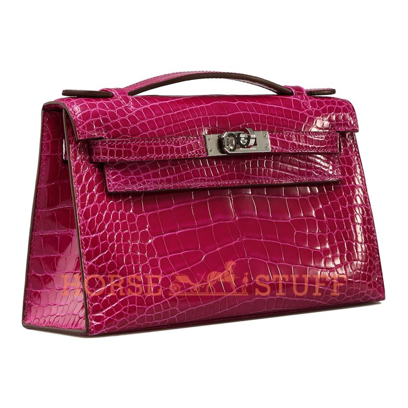 Hermès Kelly Pochette Clutch Fuchsia Lisse Crocodile Alligator PHW