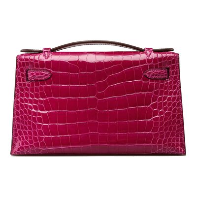 Hermès Kelly Pochette Clutch Fuchsia Lisse Crocodile Alligator PHW