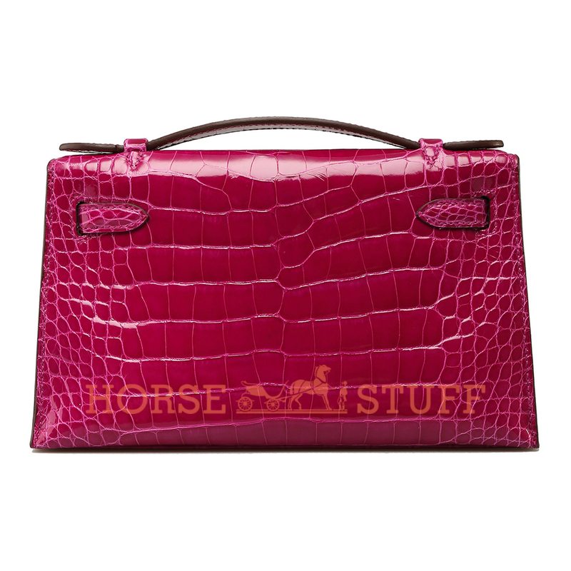 Hermès Kelly Pochette Clutch Fuchsia Lisse Crocodile Alligator PHW