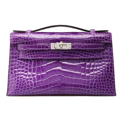 Hermès Kelly Pochette Clutch Ultraviolet Lisse Crocodile Alligator PHW