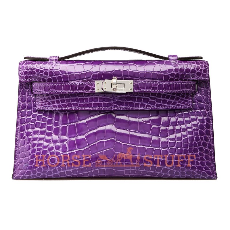 Hermès Kelly Pochette Clutch Ultraviolet Lisse Crocodile Alligator PHW