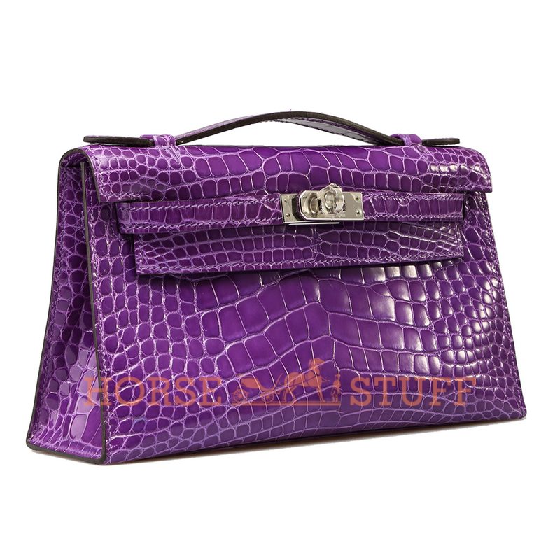 Hermès Kelly Pochette Clutch Ultraviolet Lisse Crocodile Alligator PHW