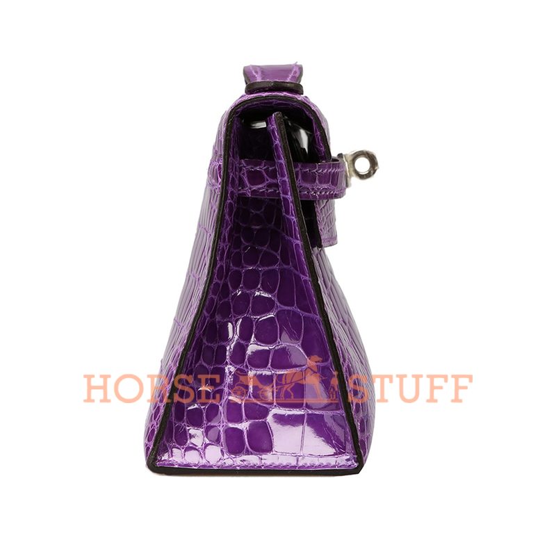 Hermès Kelly Pochette Clutch Ultraviolet Lisse Crocodile Alligator PHW