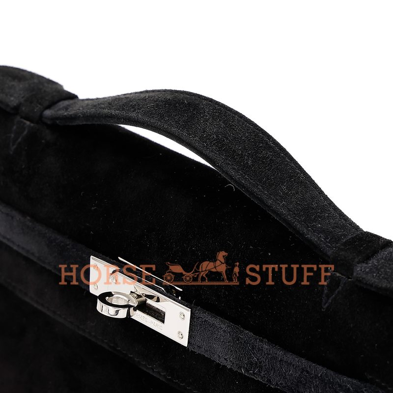 Hermès Kelly Pochette Clutch Black Doblis Suede PHW