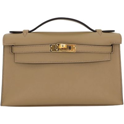 HERMÈS KELLY POCHETTE CLUTCH Beige Marfa Swift GHW