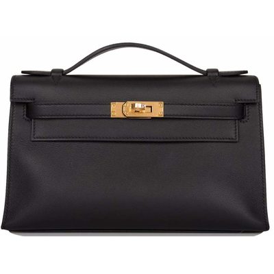 Hermès Kelly Pochette Clutch Black Swift GHW 