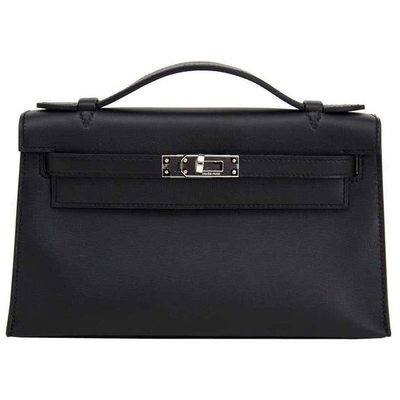 Hermès Kelly Pochette Clutch Black Swift PHW