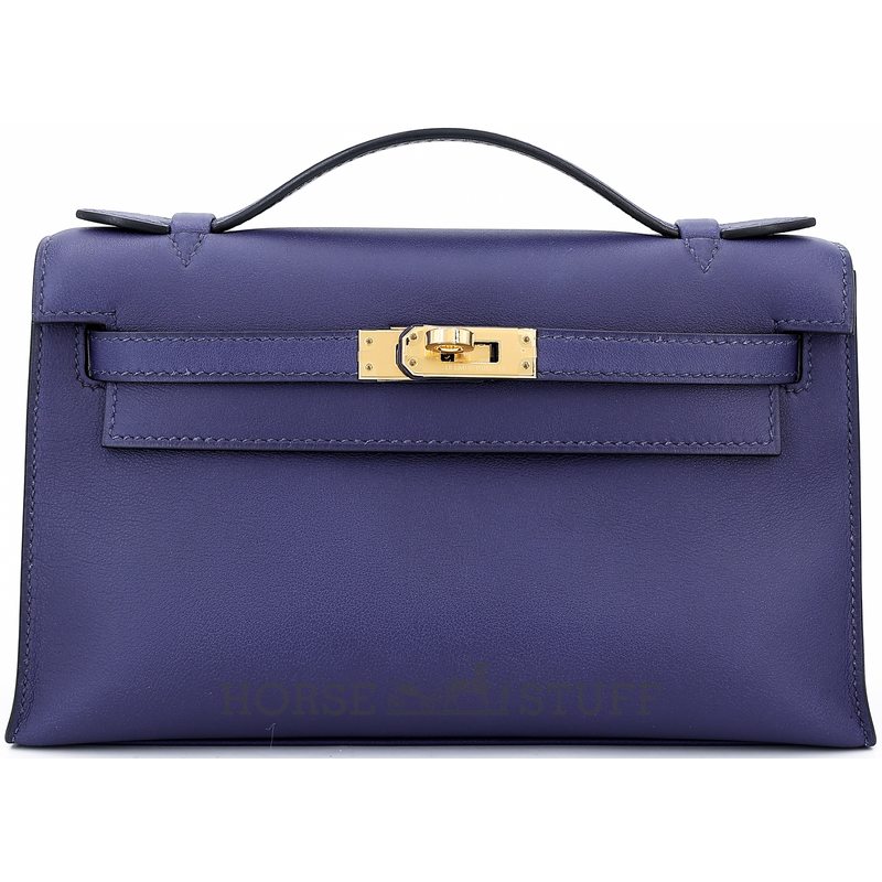 Hermès Kelly Pochette Blue Encre Swift GHW