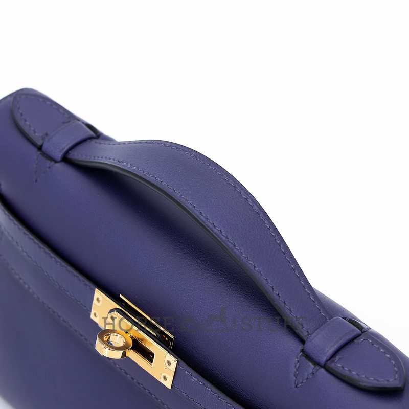 Hermès Kelly Pochette Blue Encre Swift GHW