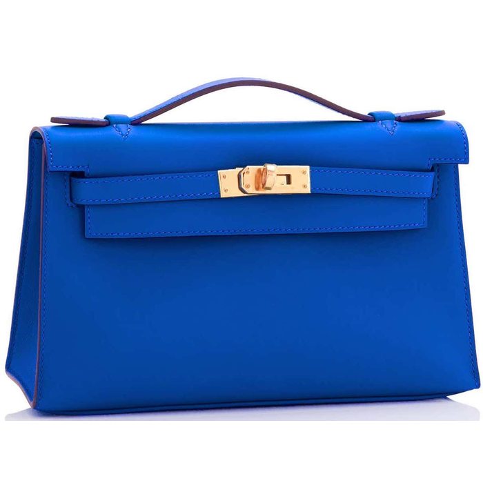 Hermès Kelly Pochette Blue France Swift GHW from 100% authentic