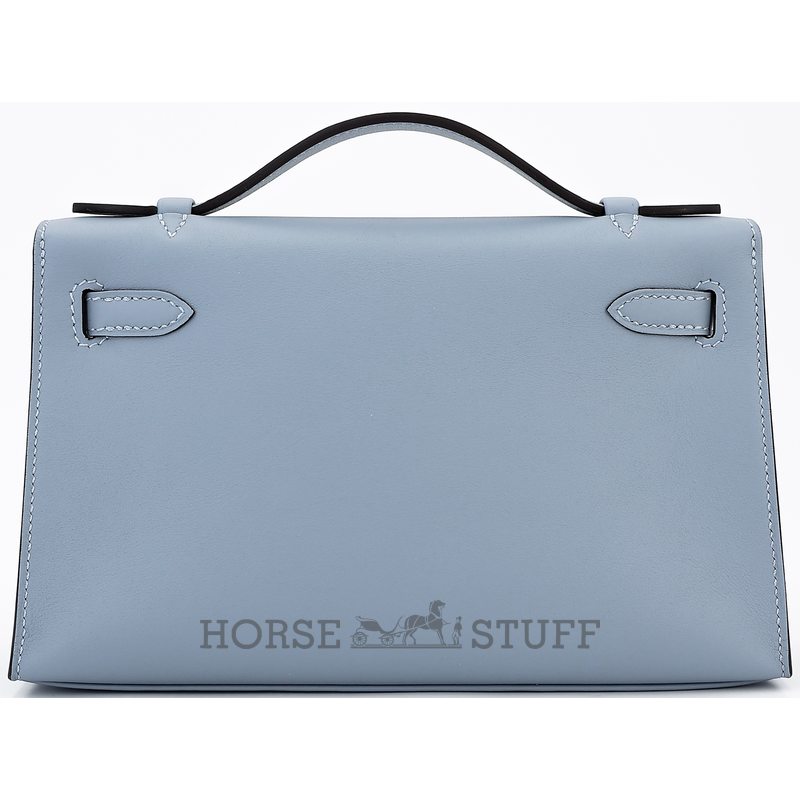 HERMÈS KELLY POCHETTE CLUTCH Blue Lin Swift PHW