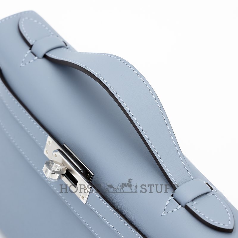 HERMÈS KELLY POCHETTE CLUTCH Blue Lin Swift PHW