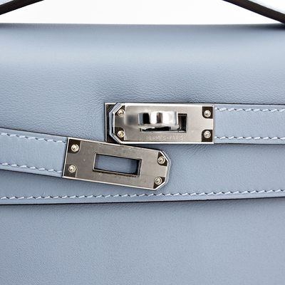 HERMÈS KELLY POCHETTE CLUTCH Blue Lin Swift PHW