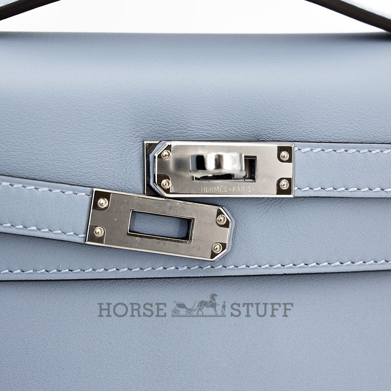 HERMÈS KELLY POCHETTE CLUTCH Blue Lin Swift PHW