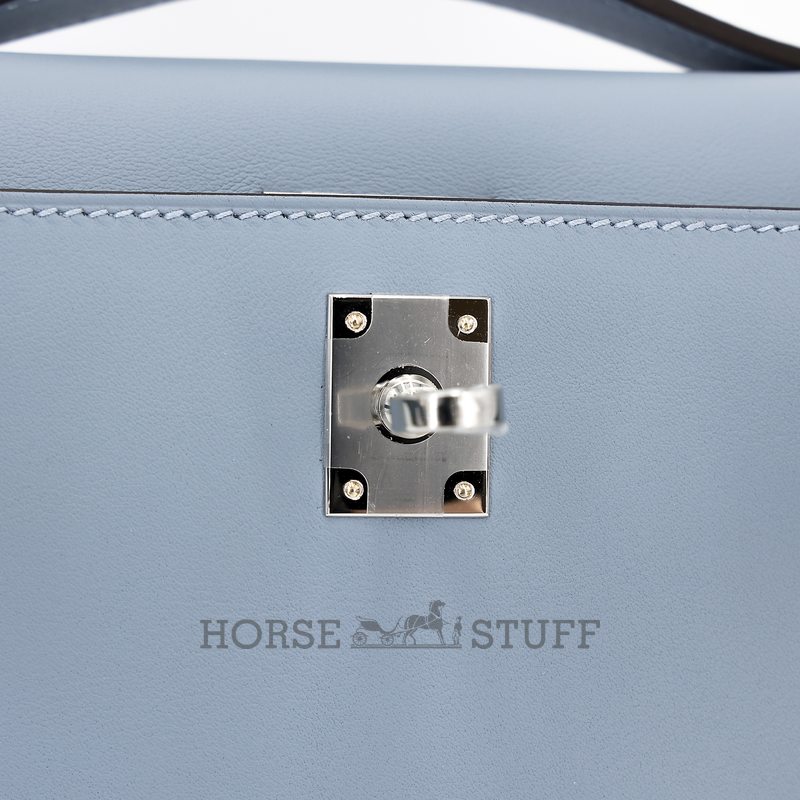 HERMÈS KELLY POCHETTE CLUTCH Blue Lin Swift PHW