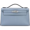 HERMÈS KELLY POCHETTE CLUTCH Blue Lin Swift PHW