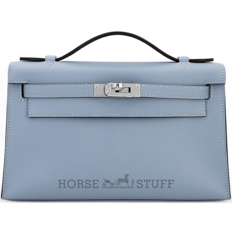 HERMÈS KELLY POCHETTE CLUTCH Blue Lin Swift PHW