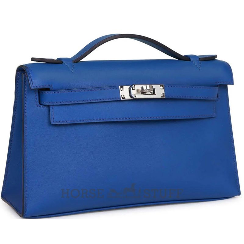 HERMÈS KELLY POCHETTE CLUTCH Blue Royal Swift PHW