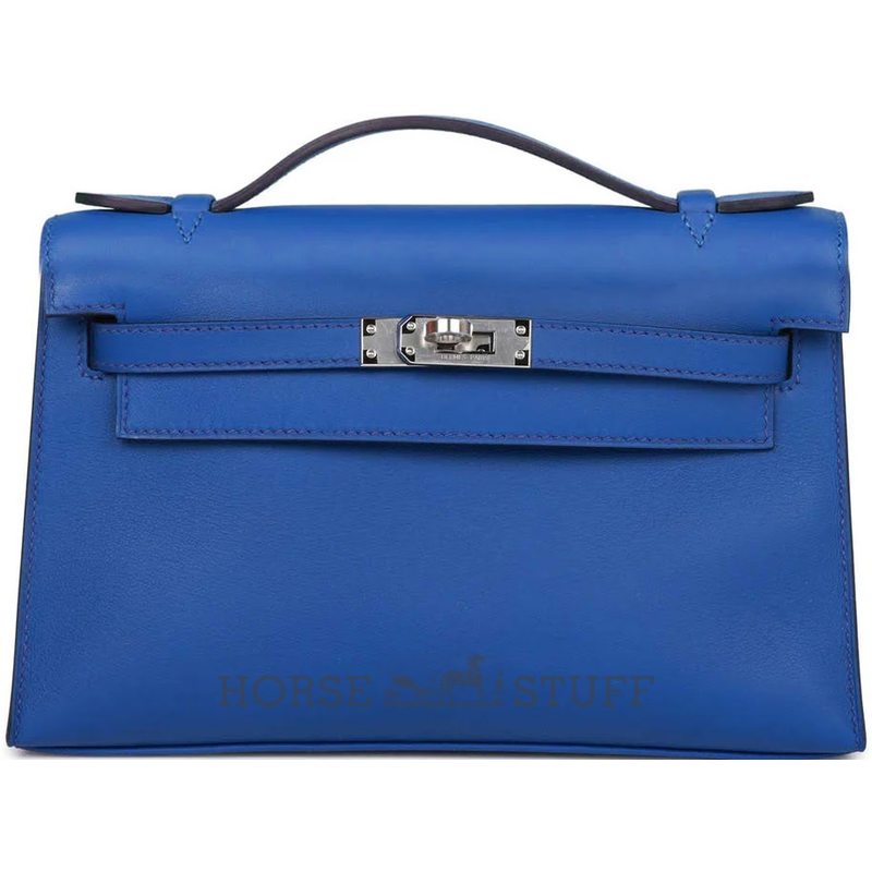HERMÈS KELLY POCHETTE CLUTCH Blue Royal Swift PHW