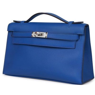 HERMÈS KELLY POCHETTE CLUTCH Blue Royal Swift PHW