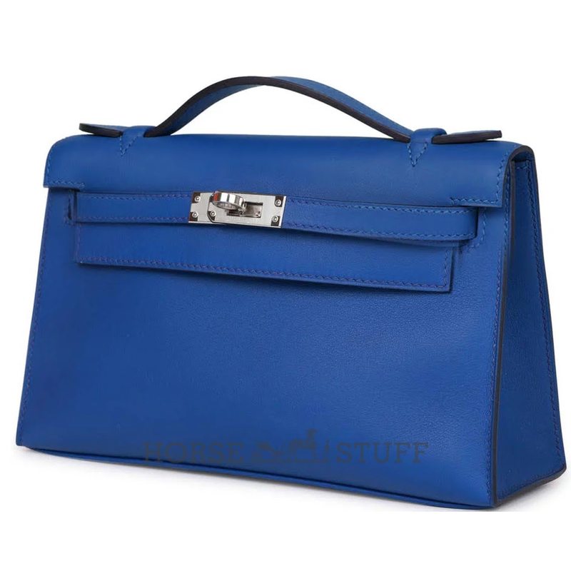 HERMÈS KELLY POCHETTE CLUTCH Blue Royal Swift PHW