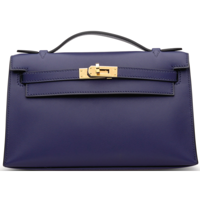 Hermès Kelly Pochette Clutch Blue Sapphire Swift GHW 