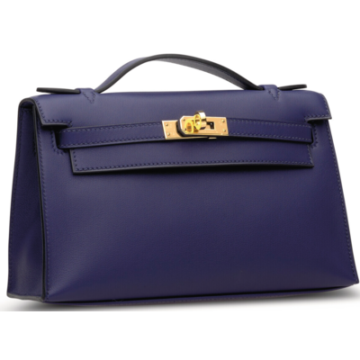 Hermès Kelly Pochette Clutch Blue Sapphire Swift GHW 