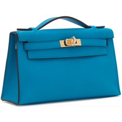 Hermès Kelly Pochette Clutch Blue Zanzibar Swift GHW 