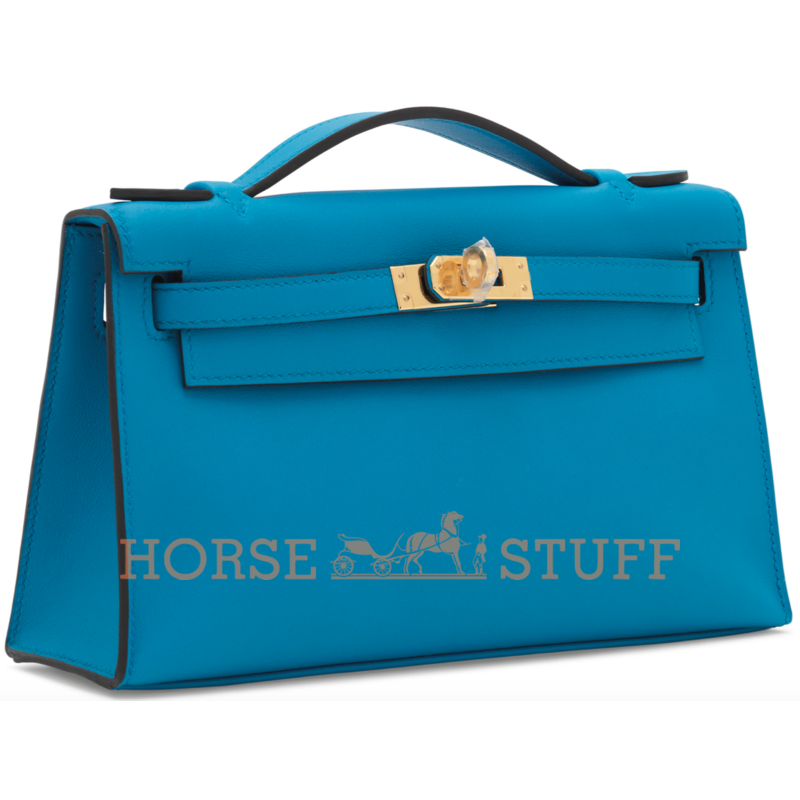 Hermès Kelly Pochette Clutch Blue Zanzibar Swift GHW